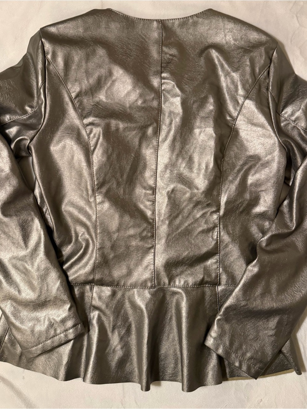 Miss Lili Metallic Silver Peplum-Style Faux Leather Jacket - Picture 2 of 3